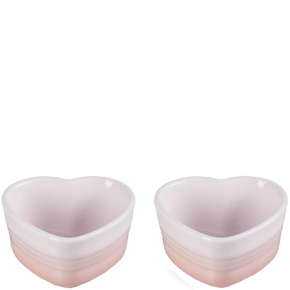 Le Creuset Stoneware Set of Two Shell Pink Heart Ramekin 300ml